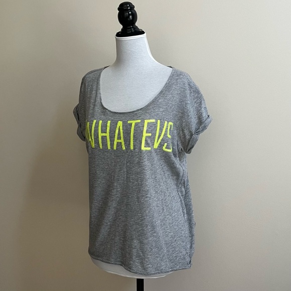 PINK Victoria’s Secret~T-Shirt~Size M~Graphic #WHATEVS~Grey/Yellow - Picture 2 of 9